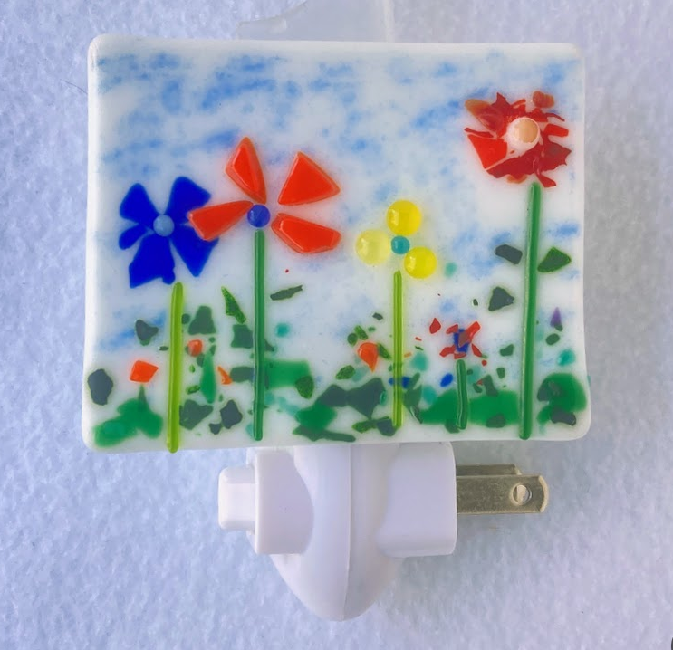 " Flower Garden " Fused Glass Nightlight