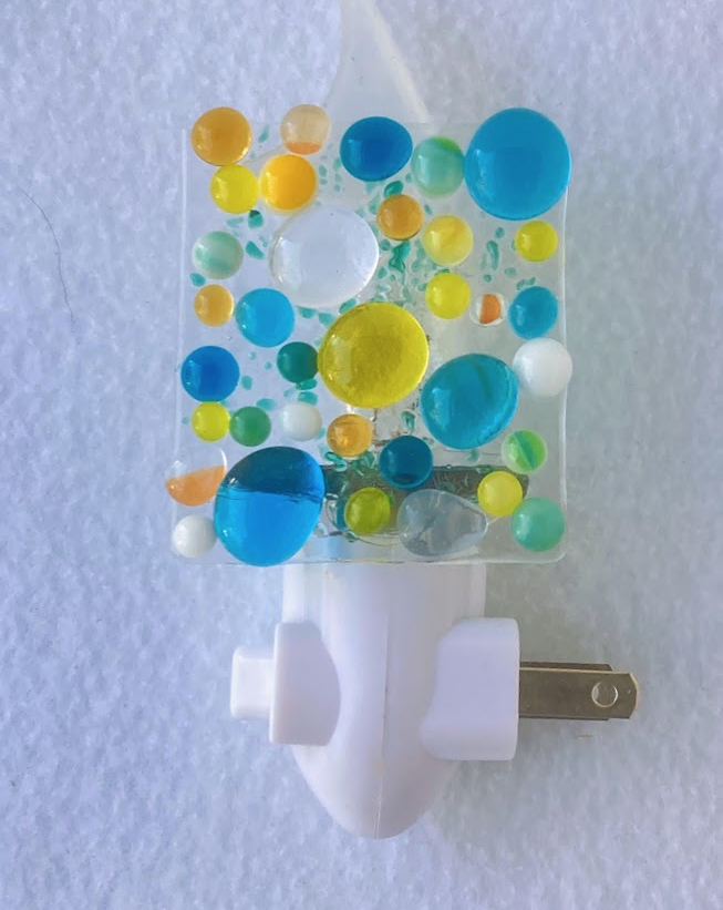 " Aqua and Gold " Fused Glass Nightlight