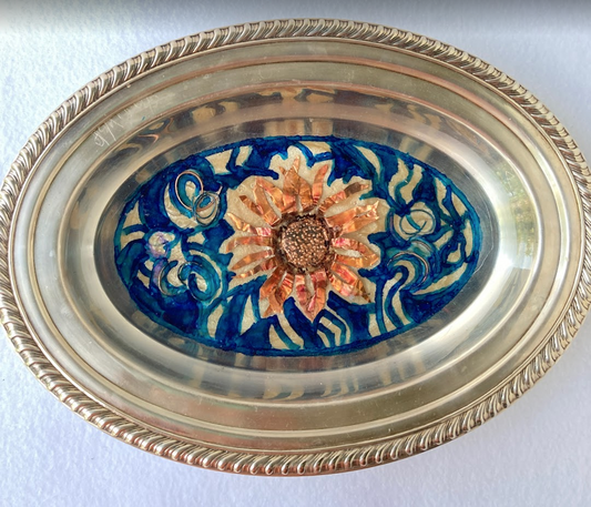 " Blue Swirls " Silver Serving Tray