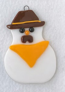 " Wyoming Cowboy Snowman " Fused Glass Snowman Ornament