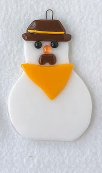 " Wyoming Cowboy Snowman " Fused Glass Snowman Ornament