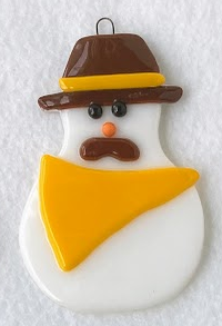 " Wyoming Cowboy Snowman " Fused Glass Snowman Ornament