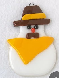 " Wyoming Cowboy Snowman " Fused Glass Snowman Ornament