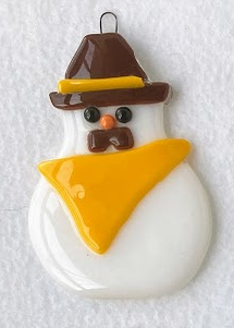 " Wyoming Cowboy Snowman " Fused Glass Snowman Ornament