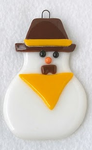 " Wyoming Cowboy Snowman " Fused Glass Snowman Ornament