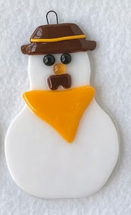 " Wyoming Cowboy Snowman " Fused Glass Snowman Ornament