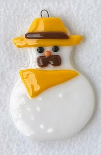 " Wyoming Cowboy Snowman " Fused Glass Snowman Ornament