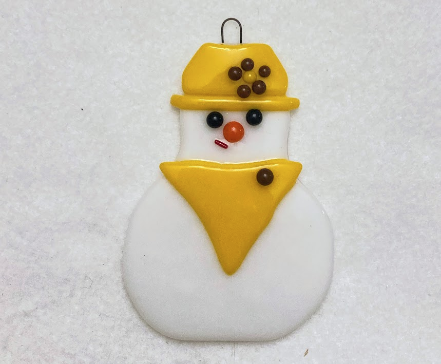 " Wyoming Cowgirl Snowman " Fused Glass Snowman Ornament