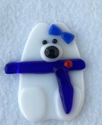 "My Favorite Color is Blue " Fused Glass Polar Bear Ornament