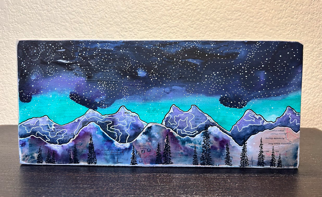 "Geyser Basin " Mixed Media Wood Panel Board Wall Art