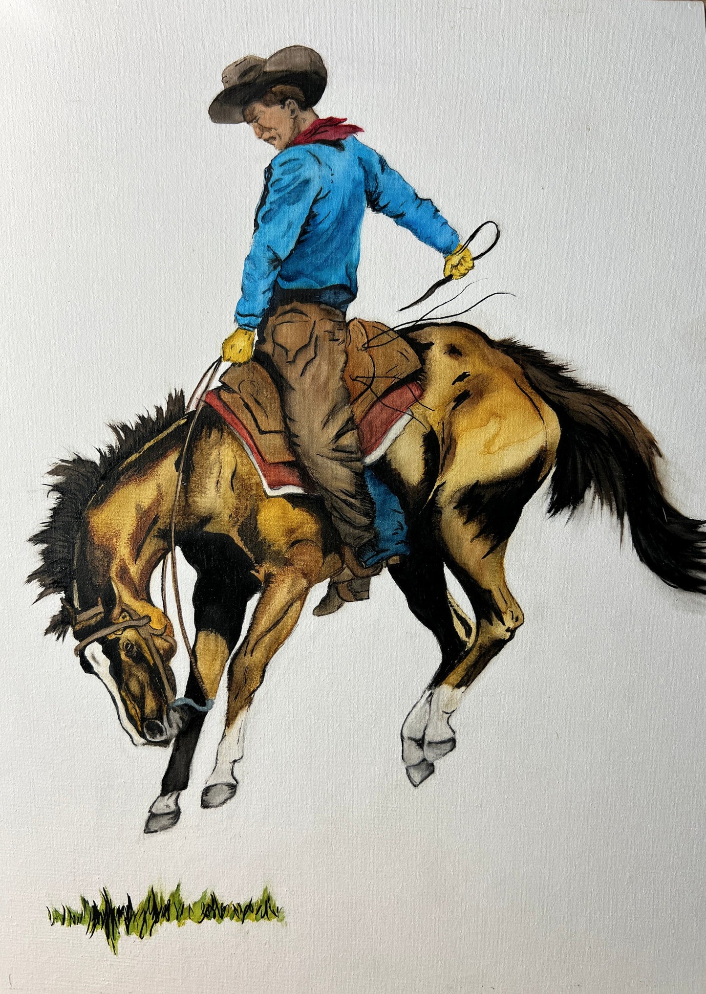 " Buckin' Around " Bronc Rider Watercolor Art