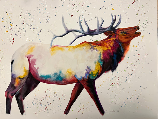 "Elk in Full Spectrum" Watercolor Art