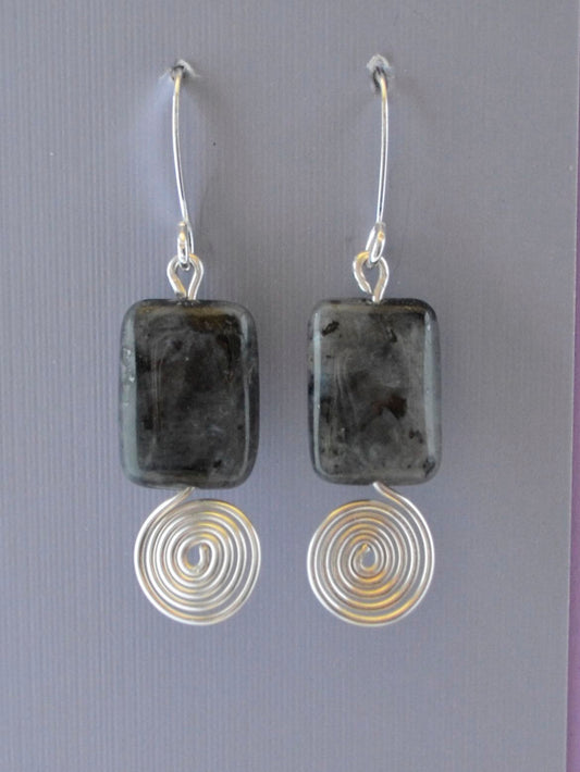 Lavikite Norwegian Moonstone Rectangles with Silver Spirals on Sterling Silver Wire