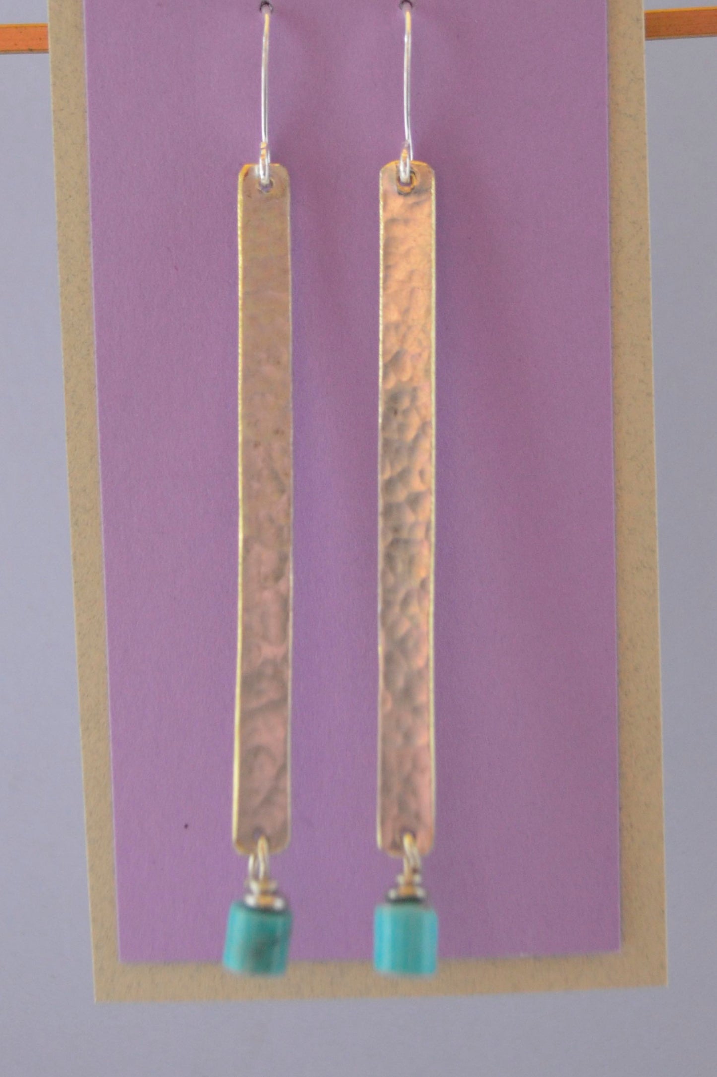 Kingman Heishi on Hammered Silver Plate Strips with Sterling Silver Long Wire