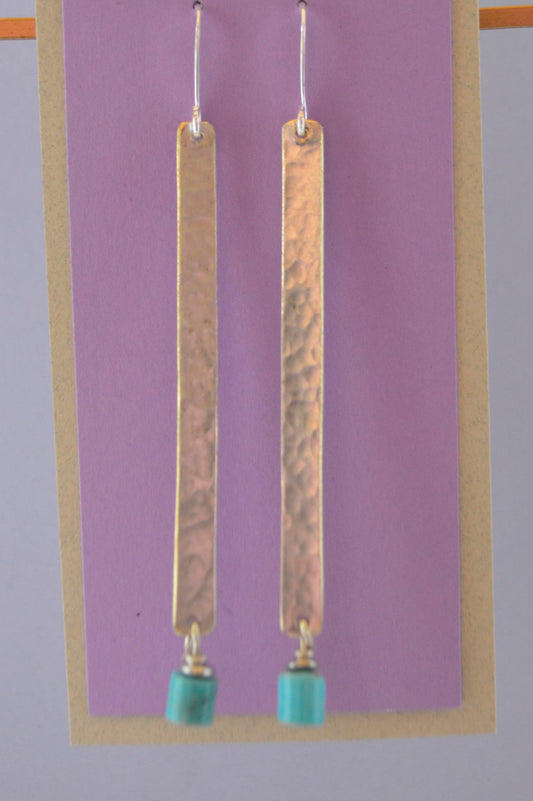 Kingman Heishi on Hammered Silver Plate Strips with Sterling Silver Long Wire