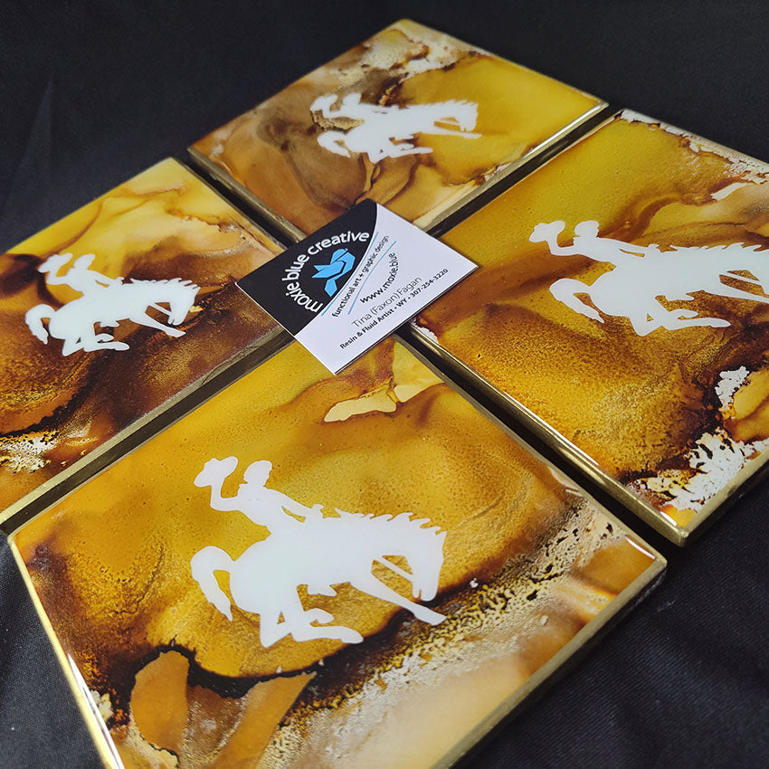 " Steamboat " Bucking Horse Coasters Set of 4