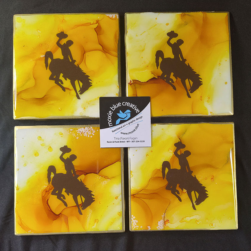 " Steamboat " Bucking Horse Coasters Set of 4