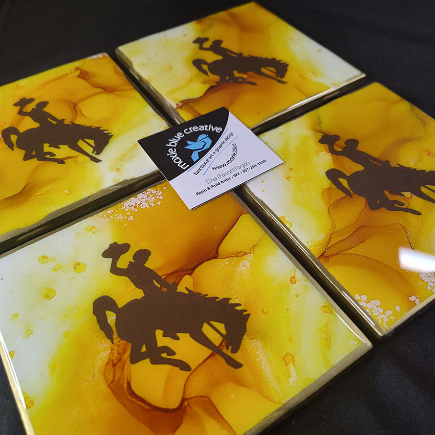 " Steamboat " Bucking Horse Coasters Set of 4