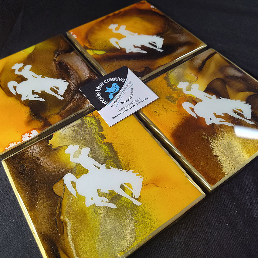 " Steamboat " Bucking Horse Coasters Set of 4