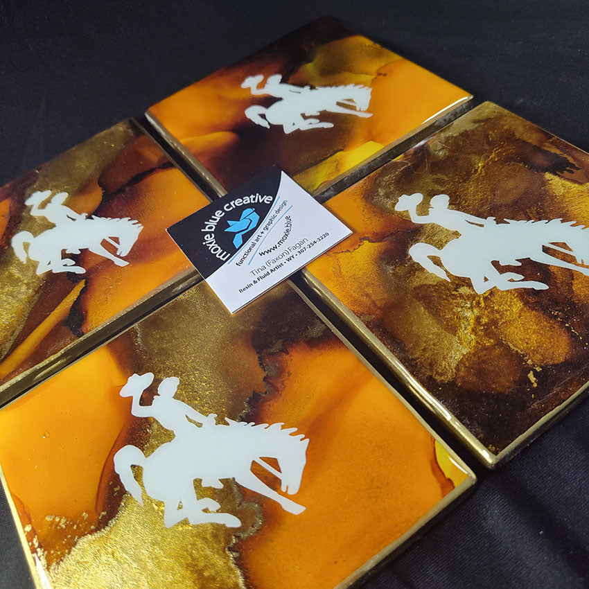 " Steamboat " Bucking Horse Coasters Set of 4