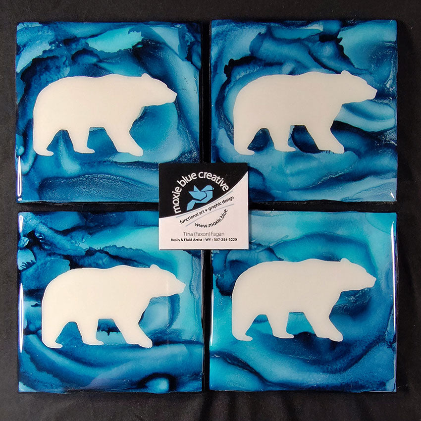 " Bear" Blue Coasters Set of 4