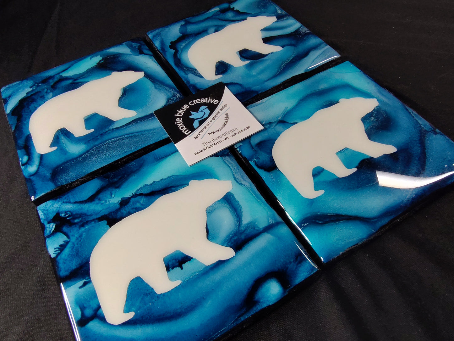 " Bear" Blue Coasters Set of 4