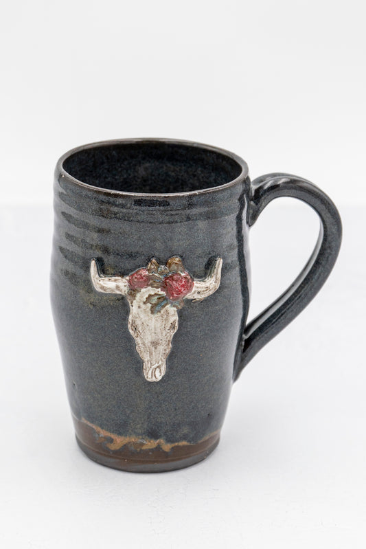 Longhorn Skull and Red Roses Mug