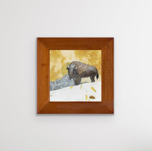 " Teton Golden Sunset Bison" Paper Collage Art