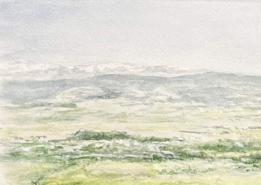 simplistic watercolor painting of the Laramie Valley