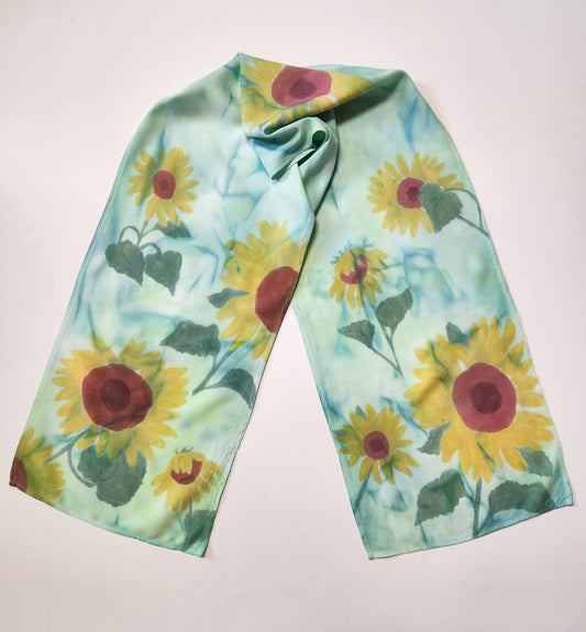 " Sunflowers " Hand Dyed Silk and Rayon Scarf