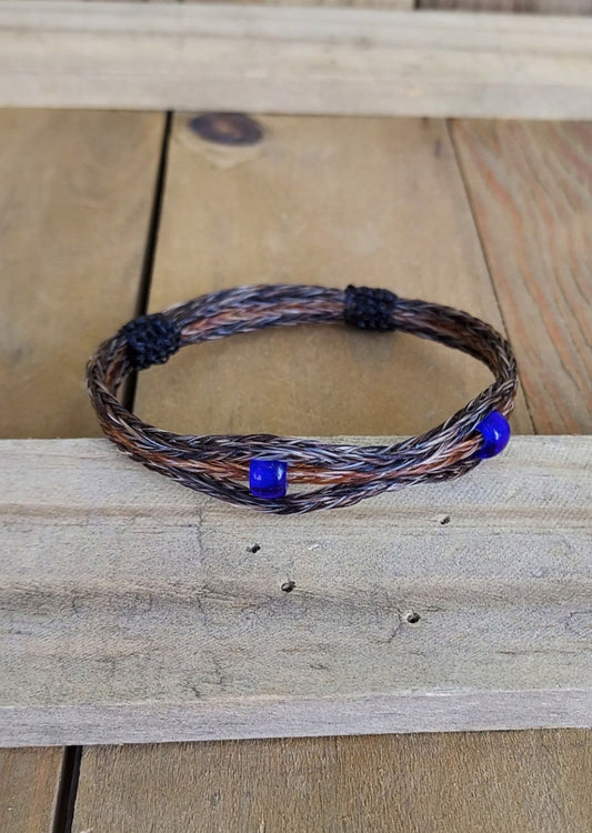 Hand Braided Horsehair Bracelet with 2 Blue Glass Beads