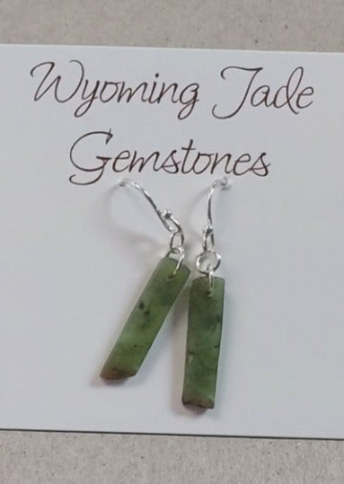 short jade stick earrings with live edge on sterling silver ear wires