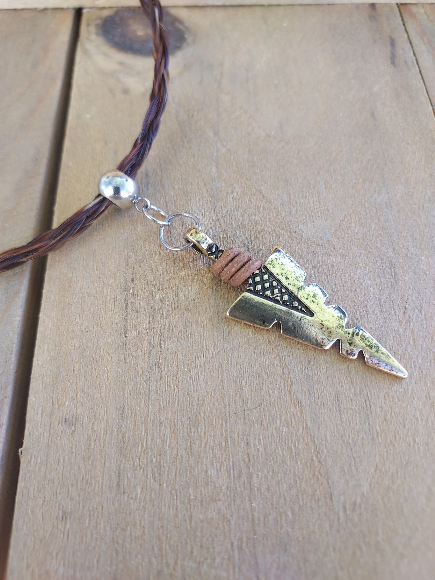 Braided Horsehair Necklace with Arrowhead Pendant