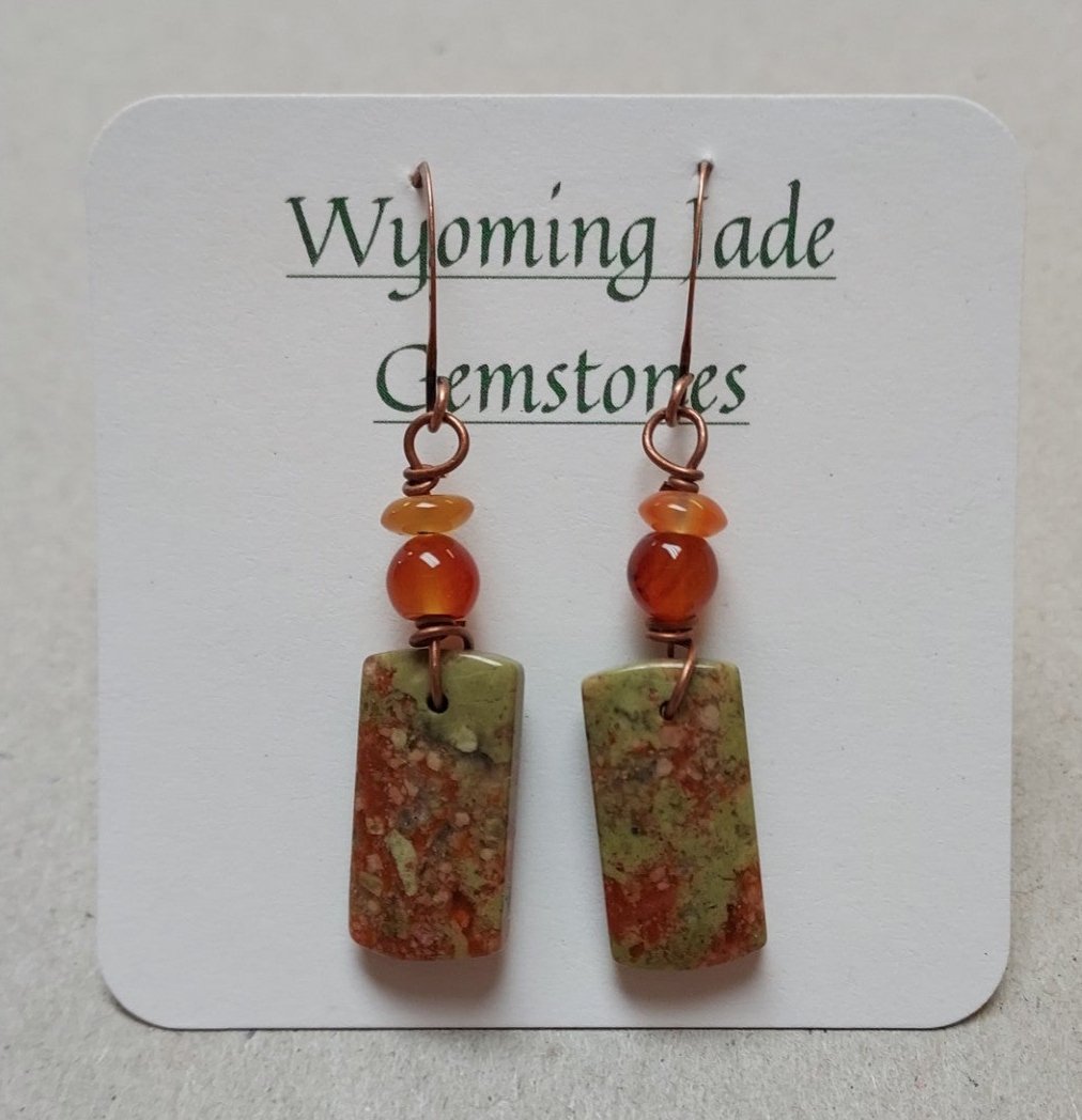 Jasper Carnelian Small Rectangle Earrings