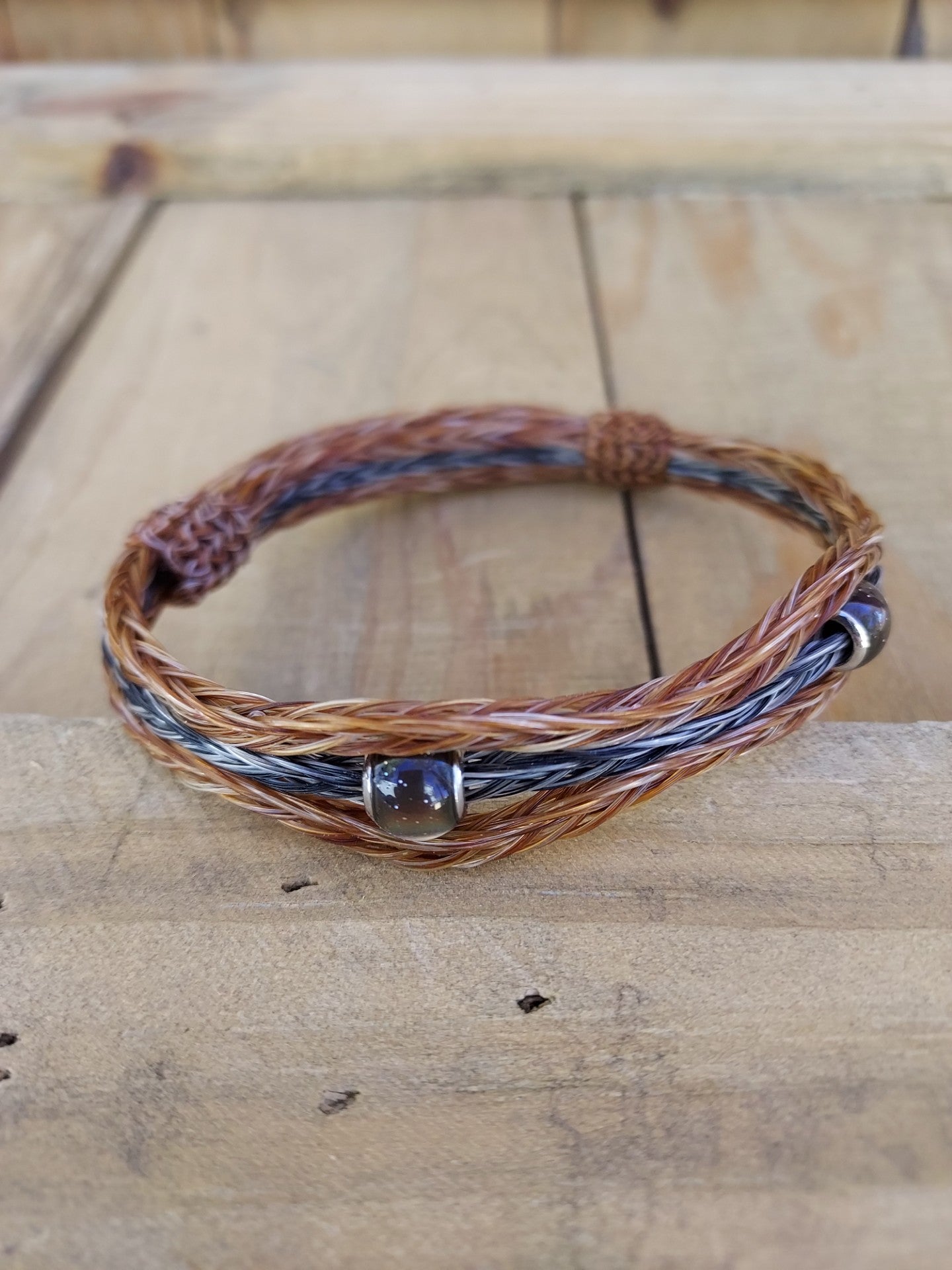 Hand Braided Horsehair Adjustable Bracelet with Color Changing Beads