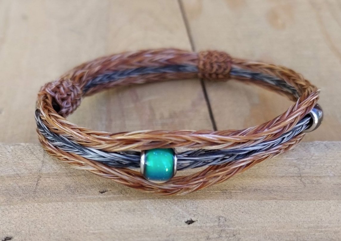 Hand Braided Horsehair Adjustable Bracelet with Color Changing Beads