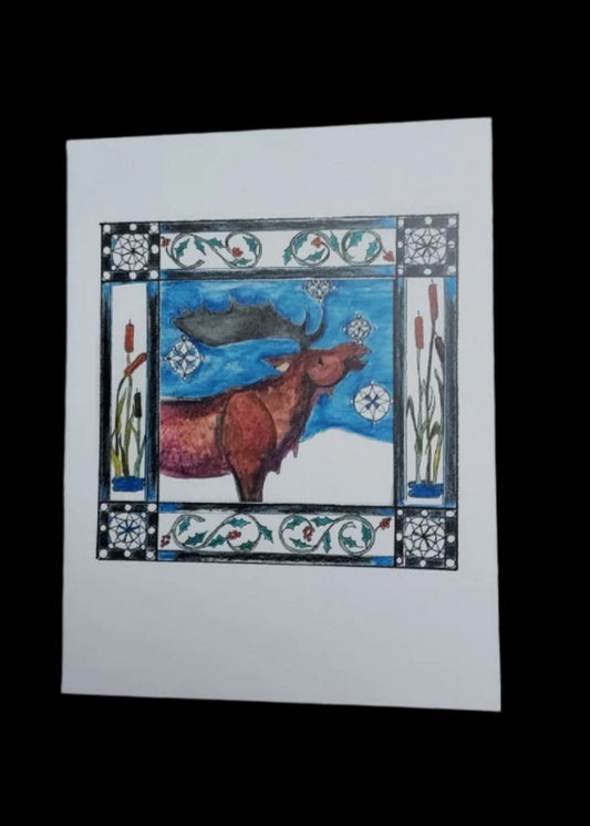 " Moose Christmas " Greeting Card 4 Pack