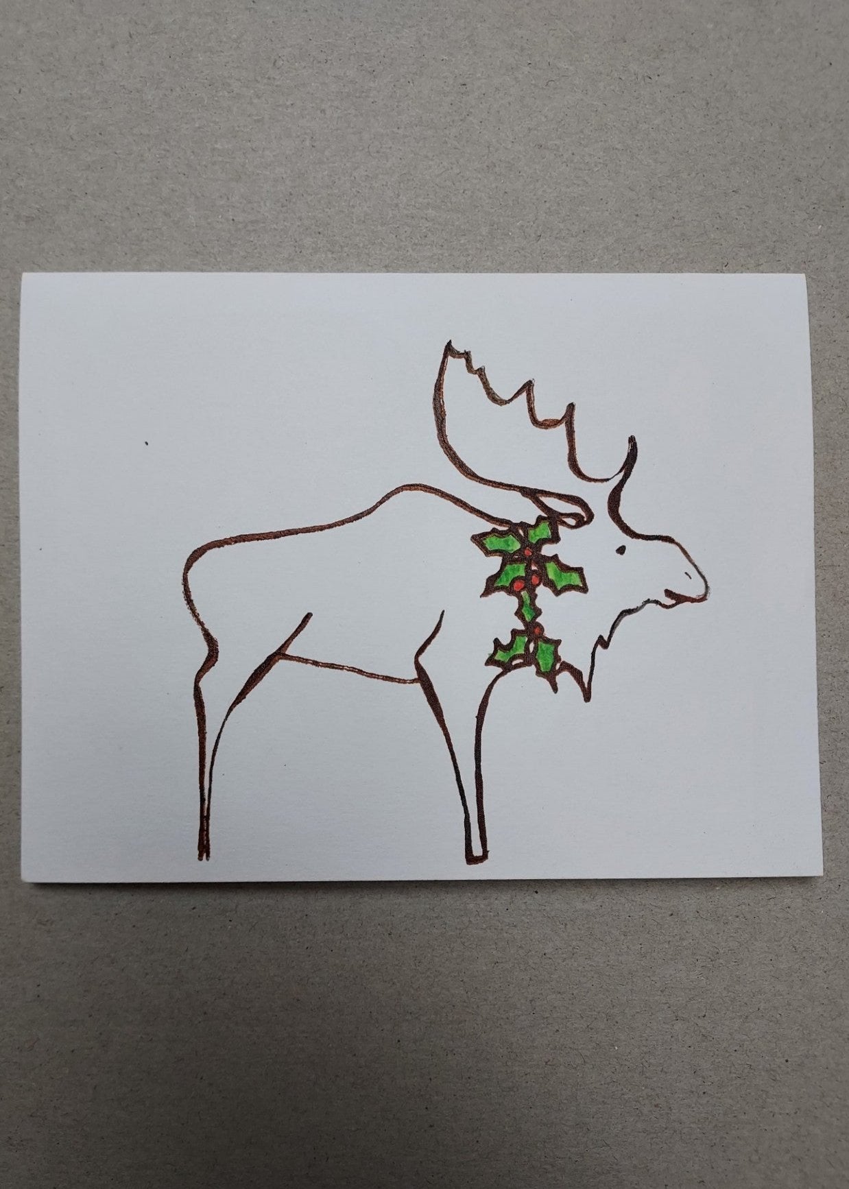 " Moose with Wreath " Silk Screen Greeting Card 4 Pack