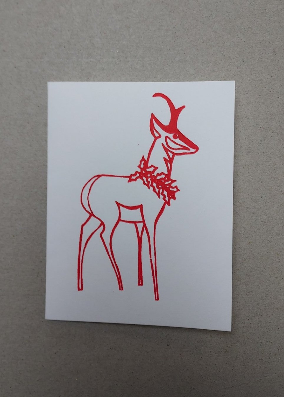 " Red Pronghorn with Wreath " Silk Screen Greeting Card 4 Pack