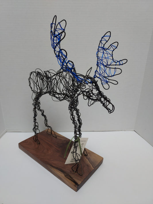 " Blue Top " Wire Moose Sculpture