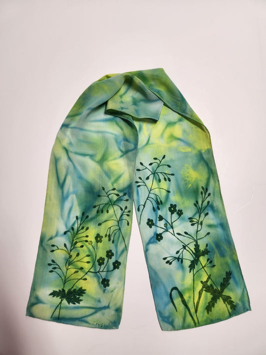 " Green Grasses " Hand Dyed Silk Scarf