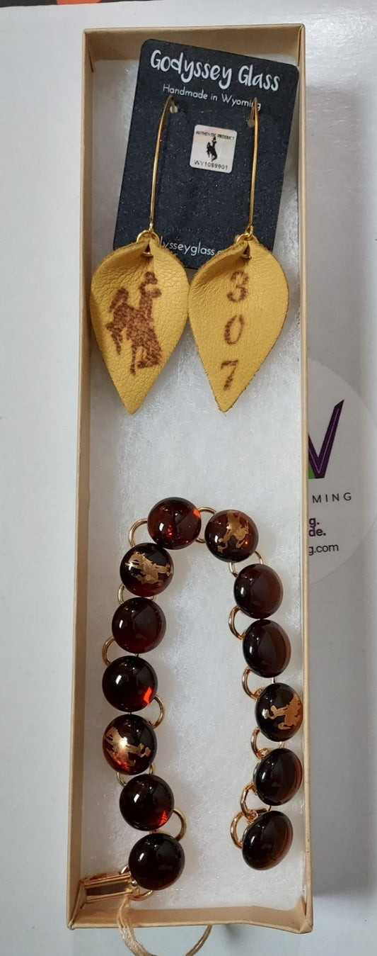 Steamboat Bracelet Root Beer and 307 Leather Earring Set