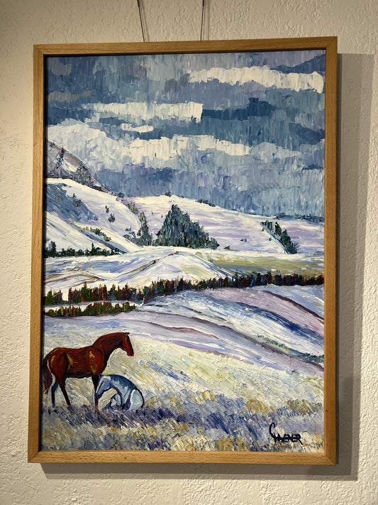 " Winter Ponies " Framed Original Oil Painting