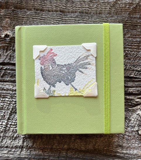 Mini Lime Green Sketchbook with Original Rooster Watercolor