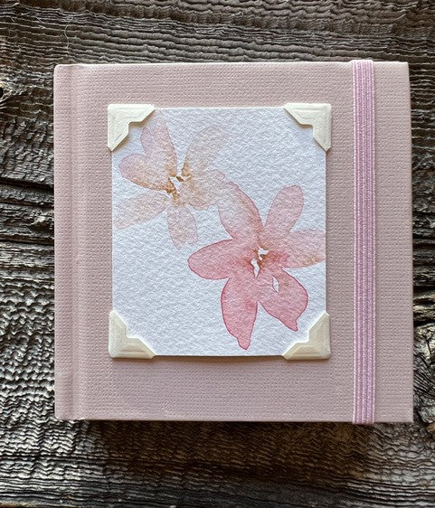 Mini Pink Sketchbook with Original Two Pink Flowers Watercolor