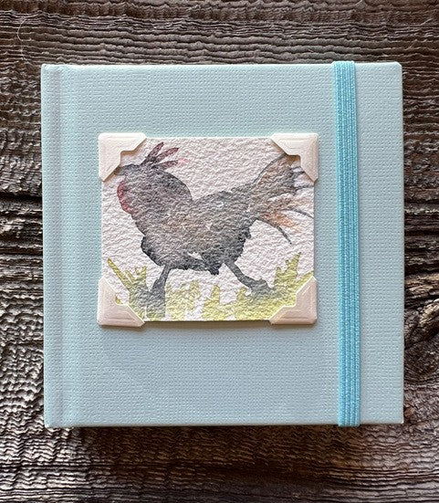 Mini Mint Green Sketchbook with Original Rooster Watercolor