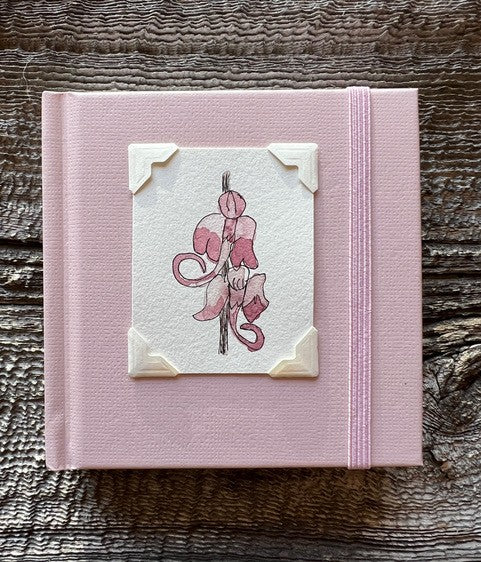 Mini Pink Sketchbook with Original Two Elephant Head Wildflowers Watercolor