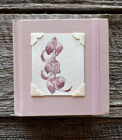 Mini Pink Sketchbook with Original Three Elephant Head Wildflowers Watercolor