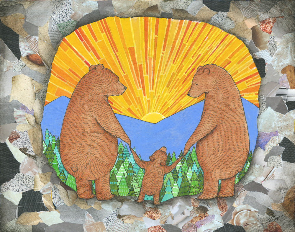 " Morning Light " Bear Family Whimsical Print