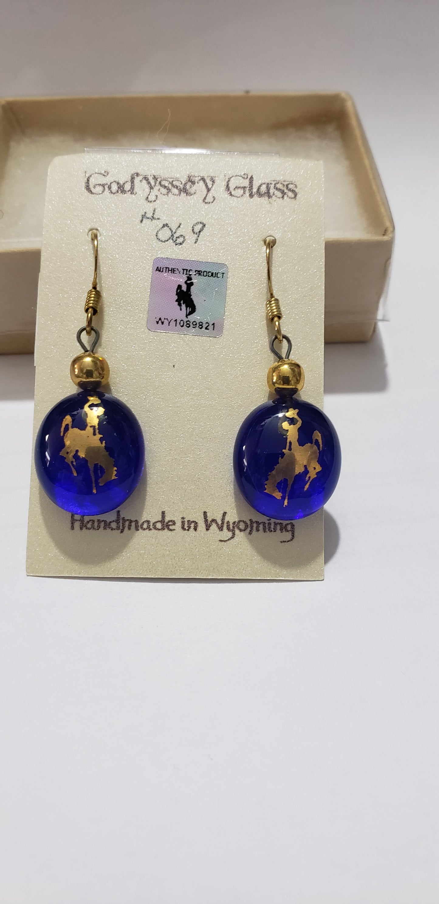 Cowboy Bucking Horse Blue Glass Earrings